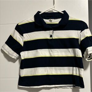 White and navy blue striped collar shirt